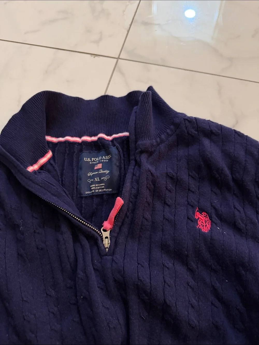 Polo by Ralph Lauren Navy Half-Zip Cable Knit Sweater size xl runs small @@@